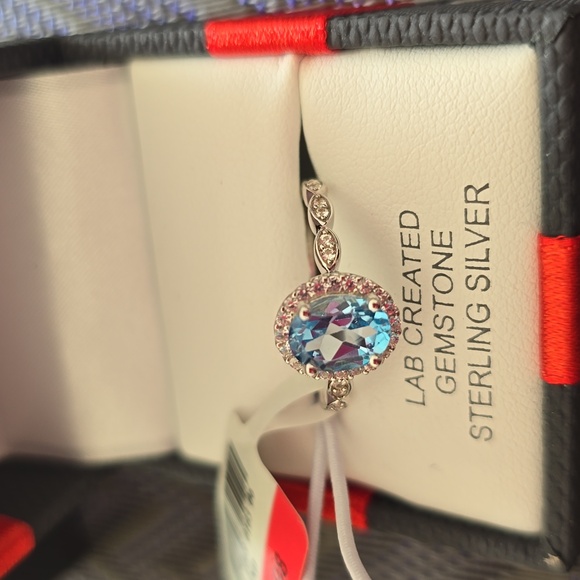 BEAUTIFUL BLUE TOPAZ/WHITE SAPPHIRE LAB CREATED GEMSTONE STERLING SILVER RING 7 - Picture 2 of 15